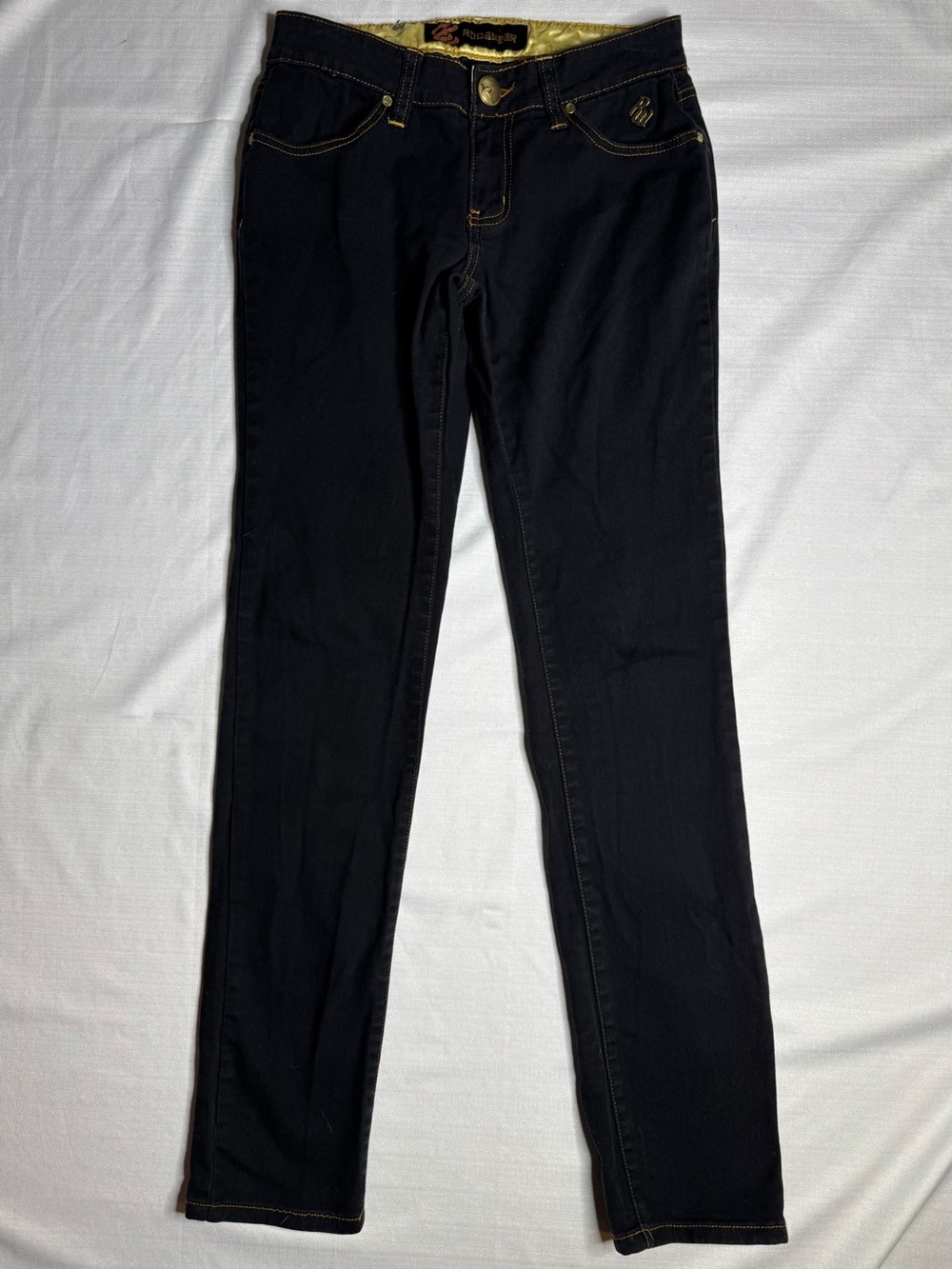 Rocawear Jeans Womens 7 Black Denim Straight Leg Embroidered Y2K Vintage